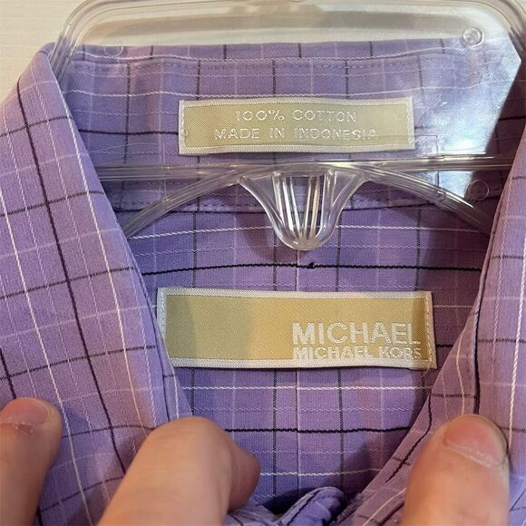 Michael Kors Men's Purple Plaid Long Sleeve Button-Up Shirt Size M with Classic - Picture 3 of 5